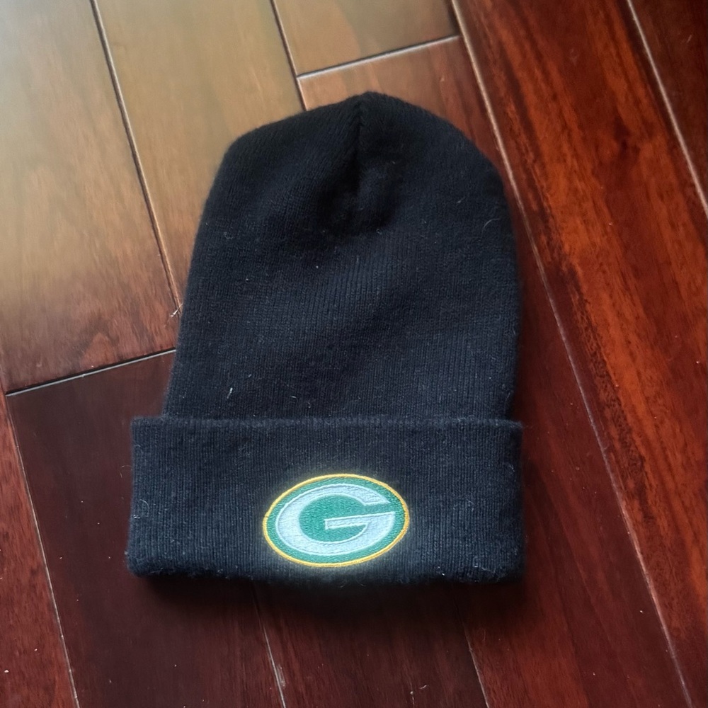 Black Stretch Beanie with Green Bay Packers Logo